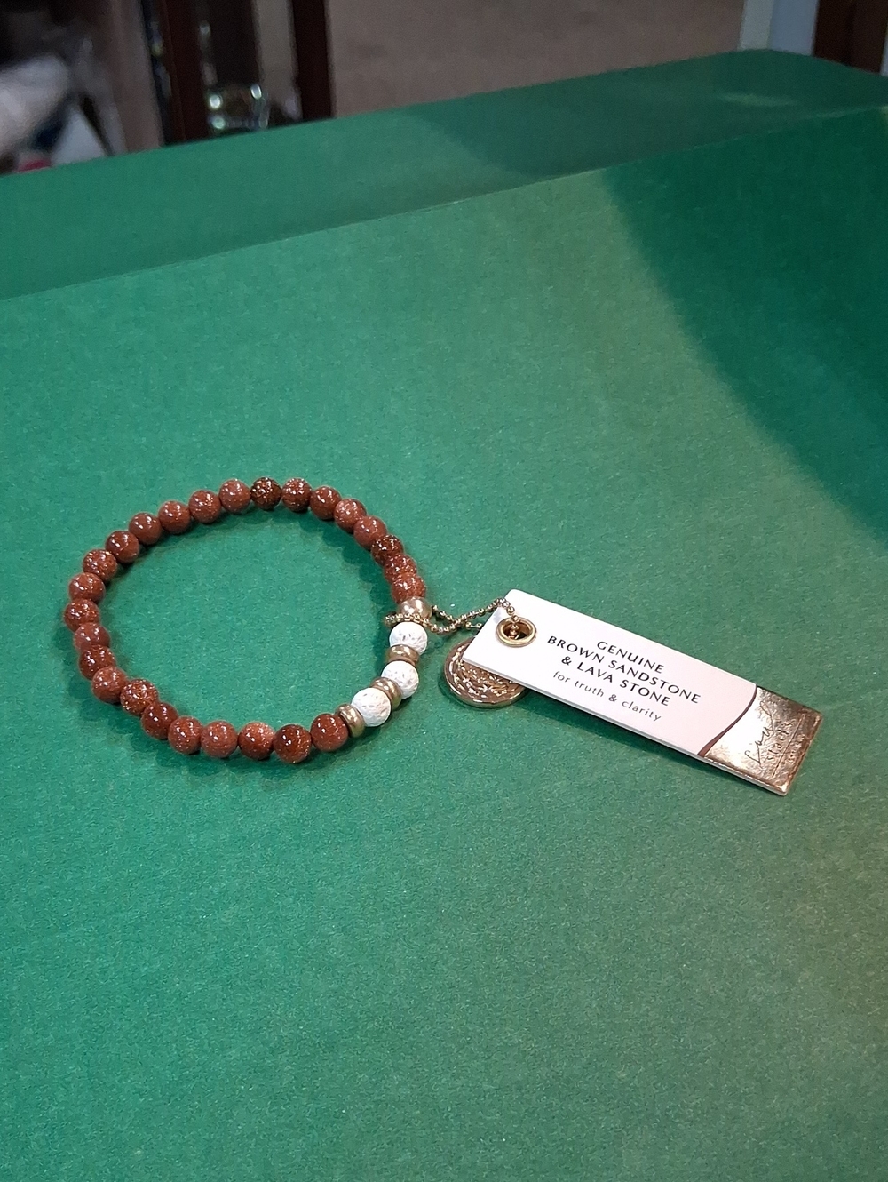 Genuine Brown Sandstone and Lava Stone Beaded Stretch Bracelet
